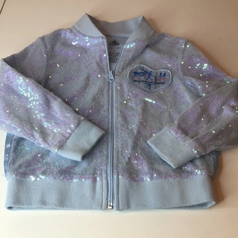 Disney Frozen 2 Elsa Anna Forest Spirit Sequin Satin Zipper Jacket Girls Small